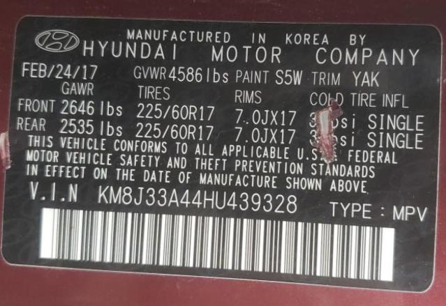 Photo 9 VIN: KM8J33A44HU439328 - HYUNDAI TUCSON LIM 