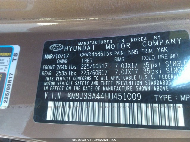 Photo 8 VIN: KM8J33A44HU451009 - HYUNDAI TUCSON 