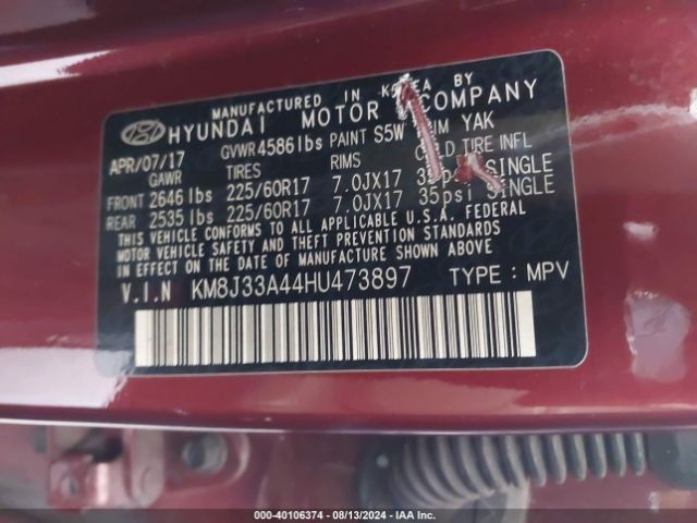 Photo 8 VIN: KM8J33A44HU473897 - HYUNDAI TUCSON 