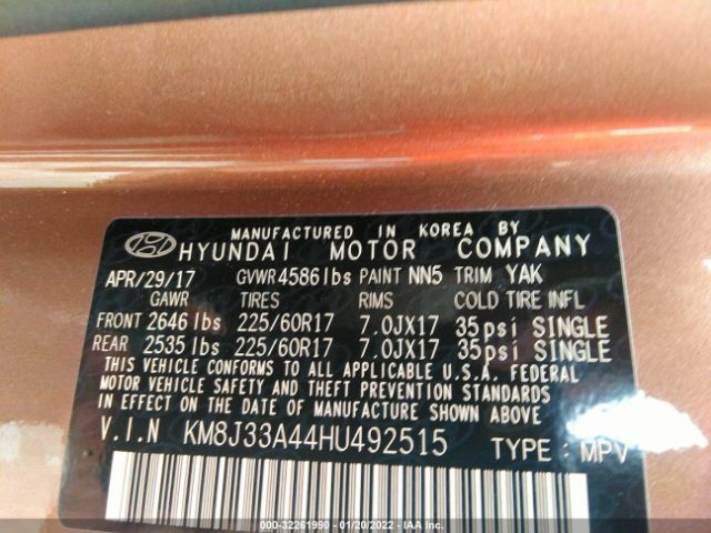 Photo 8 VIN: KM8J33A44HU492515 - HYUNDAI TUCSON 