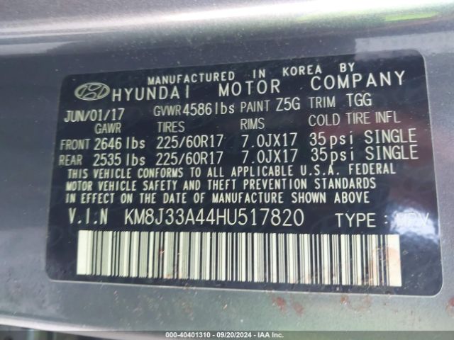 Photo 8 VIN: KM8J33A44HU517820 - HYUNDAI TUCSON 