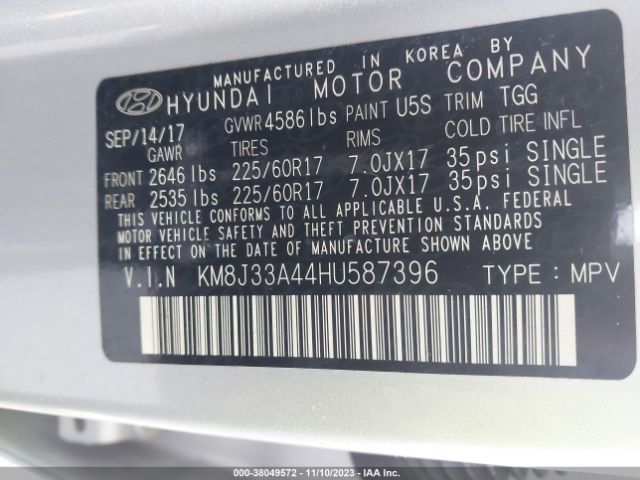 Photo 8 VIN: KM8J33A44HU587396 - HYUNDAI TUCSON 