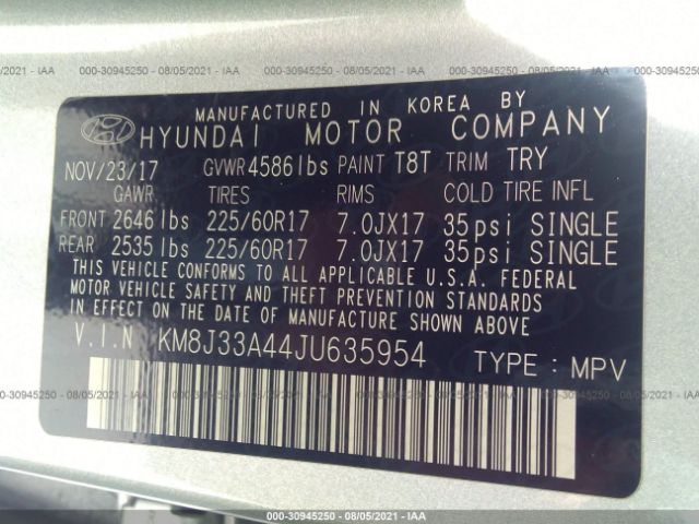 Photo 8 VIN: KM8J33A44JU635954 - HYUNDAI TUCSON 