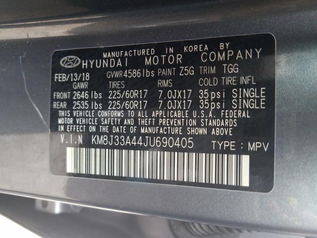 Photo 9 VIN: KM8J33A44JU690405 - HYUNDAI TUCSON SEL 