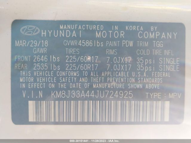 Photo 8 VIN: KM8J33A44JU724925 - HYUNDAI TUCSON 