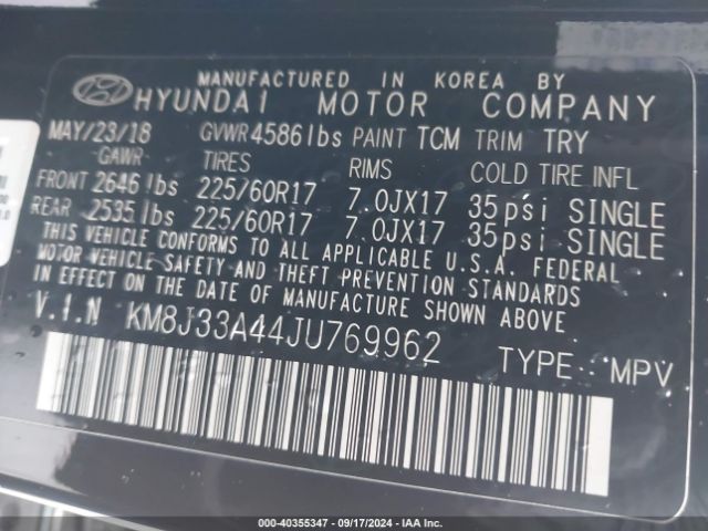 Photo 8 VIN: KM8J33A44JU769962 - HYUNDAI TUCSON 