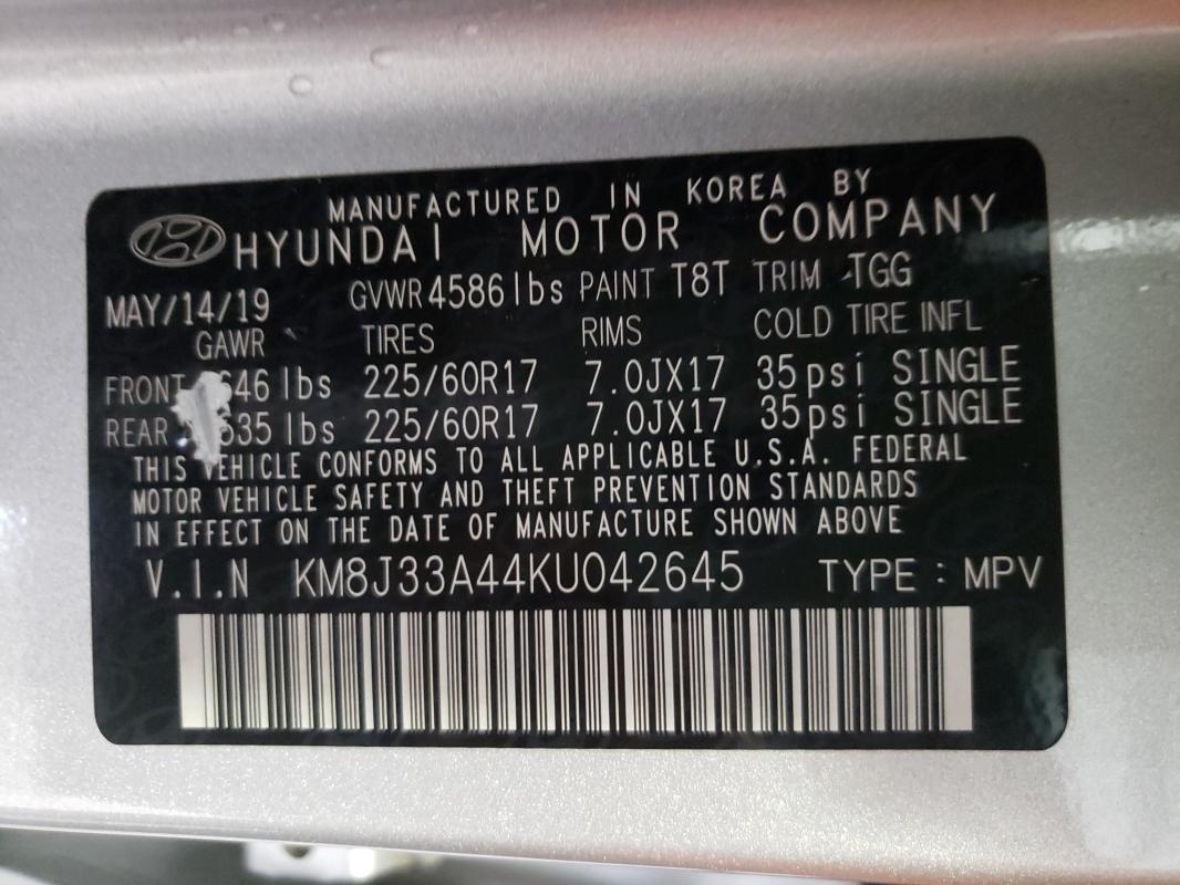 Photo 9 VIN: KM8J33A44KU042645 - HYUNDAI TUCSON LIM 