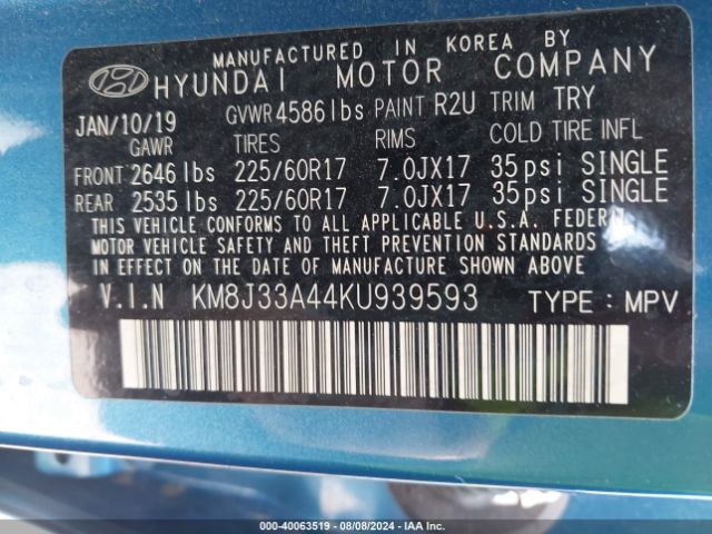 Photo 8 VIN: KM8J33A44KU939593 - HYUNDAI TUCSON 