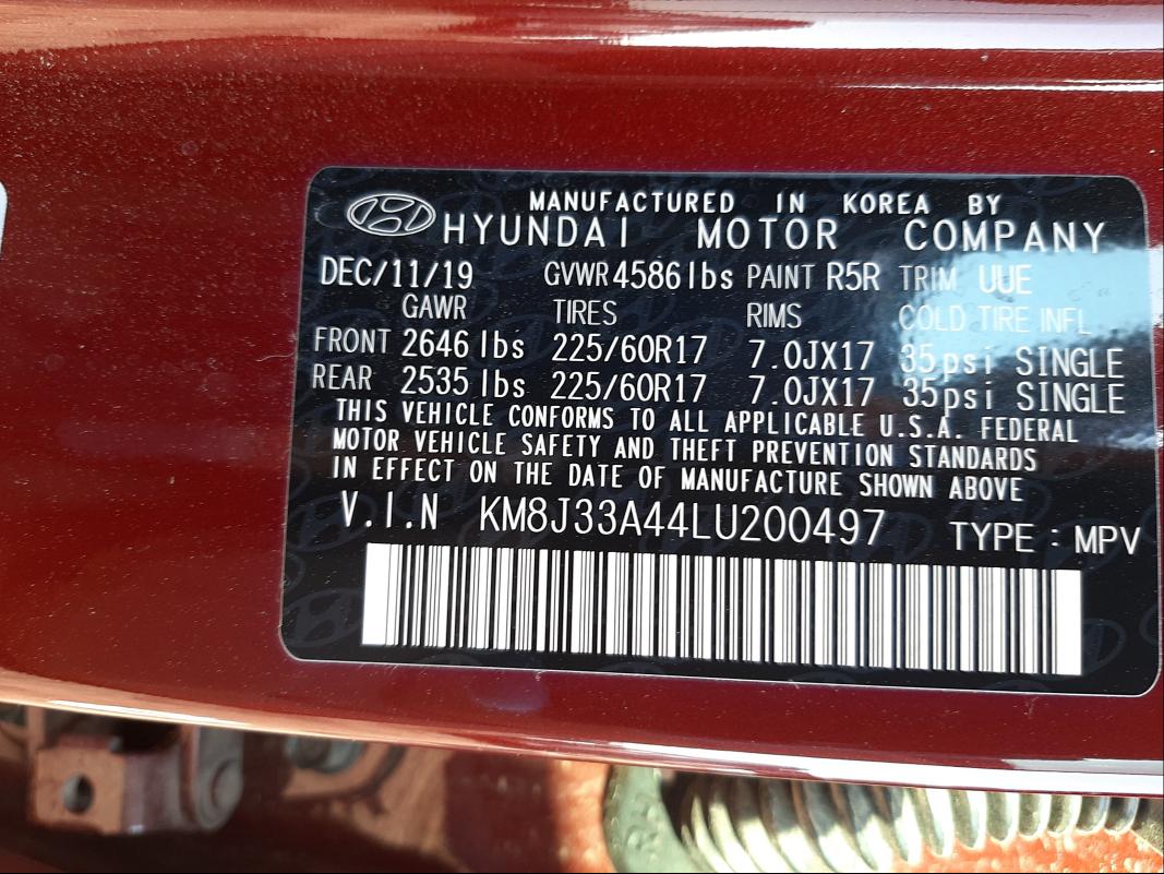 Photo 9 VIN: KM8J33A44LU200497 - HYUNDAI TUCSON LIM 