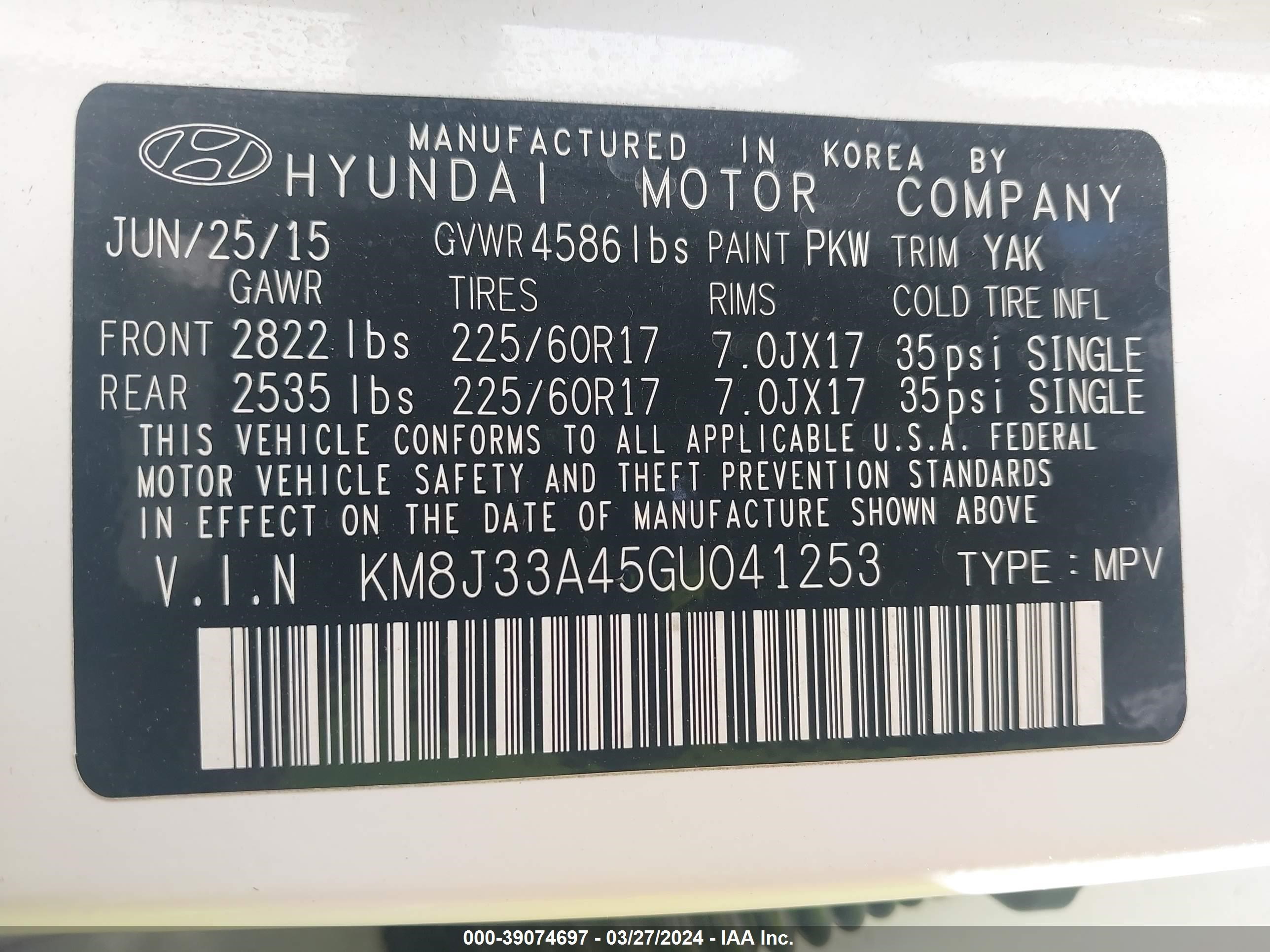 Photo 8 VIN: KM8J33A45GU041253 - HYUNDAI TUCSON 