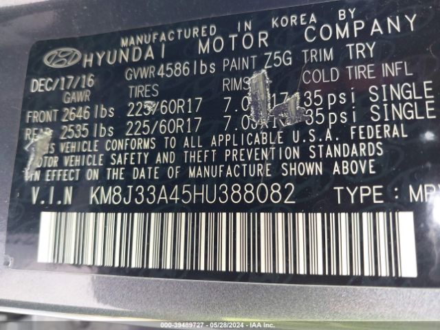 Photo 8 VIN: KM8J33A45HU388082 - HYUNDAI TUCSON 