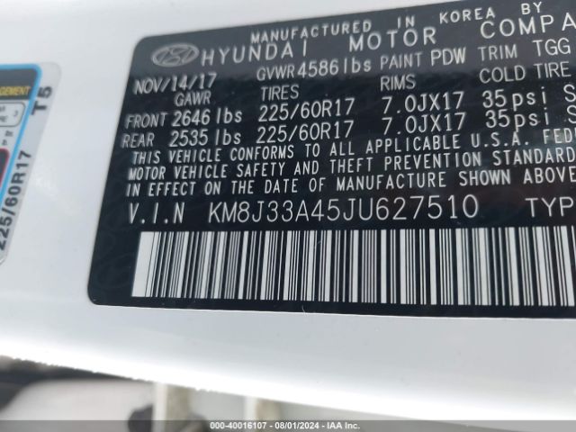 Photo 8 VIN: KM8J33A45JU627510 - HYUNDAI TUCSON 