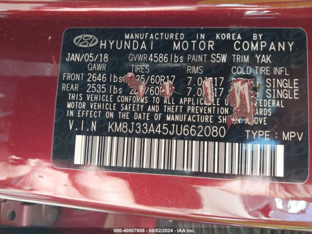 Photo 8 VIN: KM8J33A45JU662080 - HYUNDAI TUCSON 