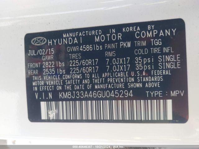 Photo 8 VIN: KM8J33A46GU045294 - HYUNDAI TUCSON 