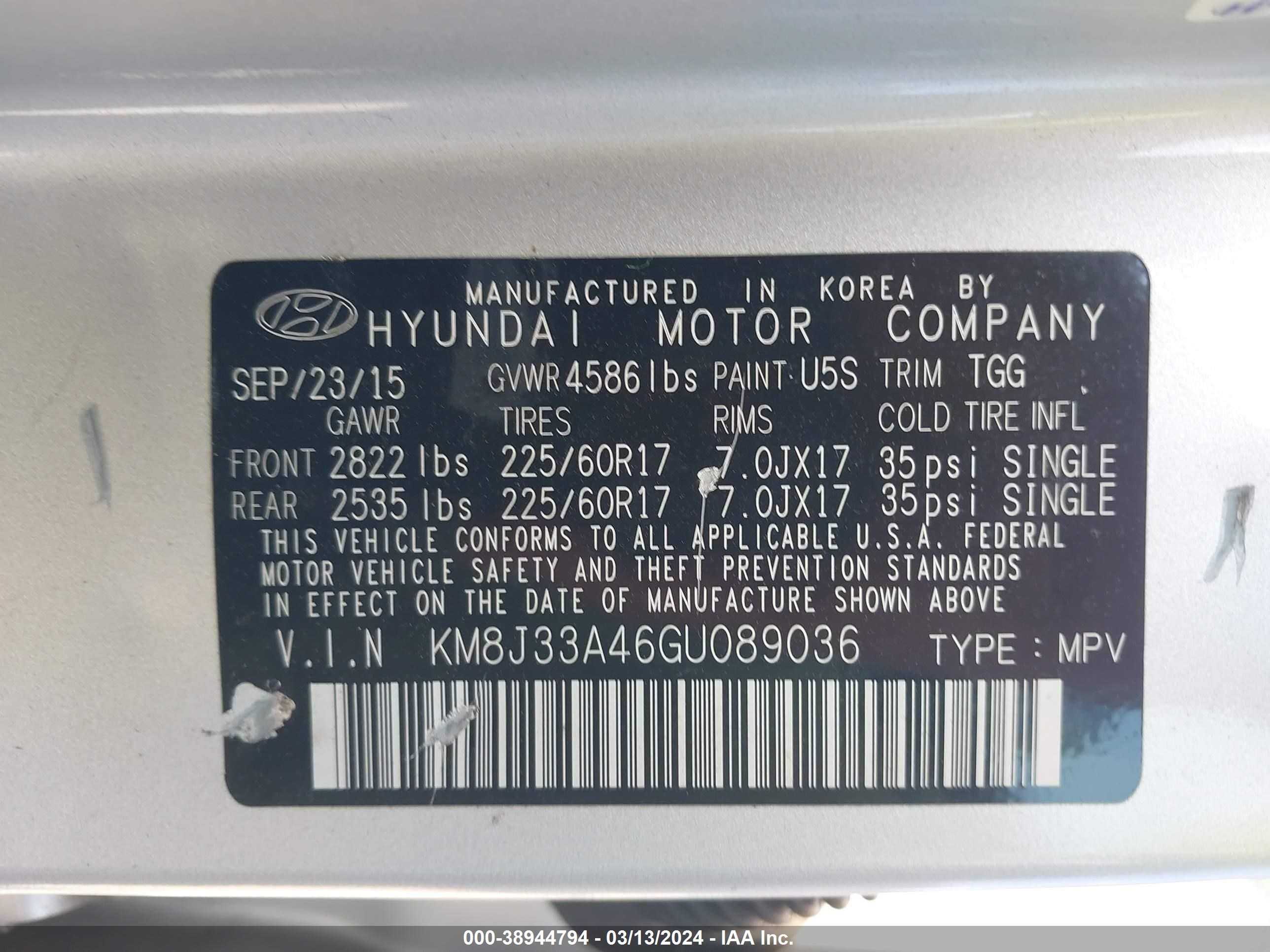 Photo 8 VIN: KM8J33A46GU089036 - HYUNDAI TUCSON 