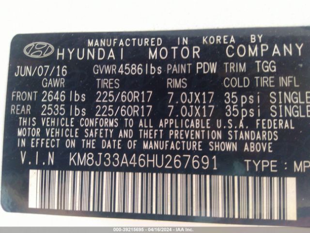 Photo 8 VIN: KM8J33A46HU267691 - HYUNDAI TUCSON 