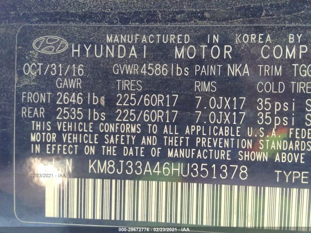 Photo 8 VIN: KM8J33A46HU351378 - HYUNDAI TUCSON 