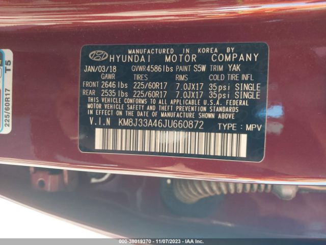 Photo 8 VIN: KM8J33A46JU660872 - HYUNDAI TUCSON 