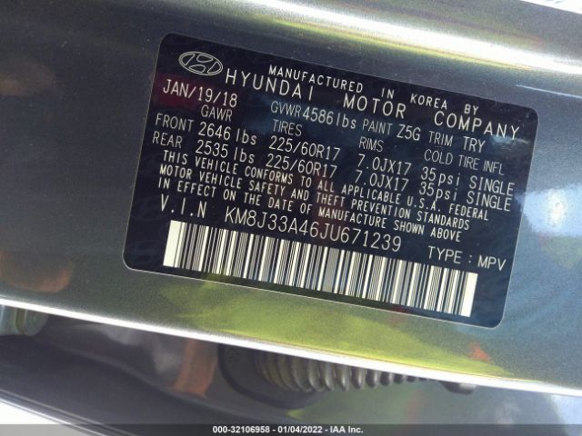 Photo 8 VIN: KM8J33A46JU671239 - HYUNDAI TUCSON 