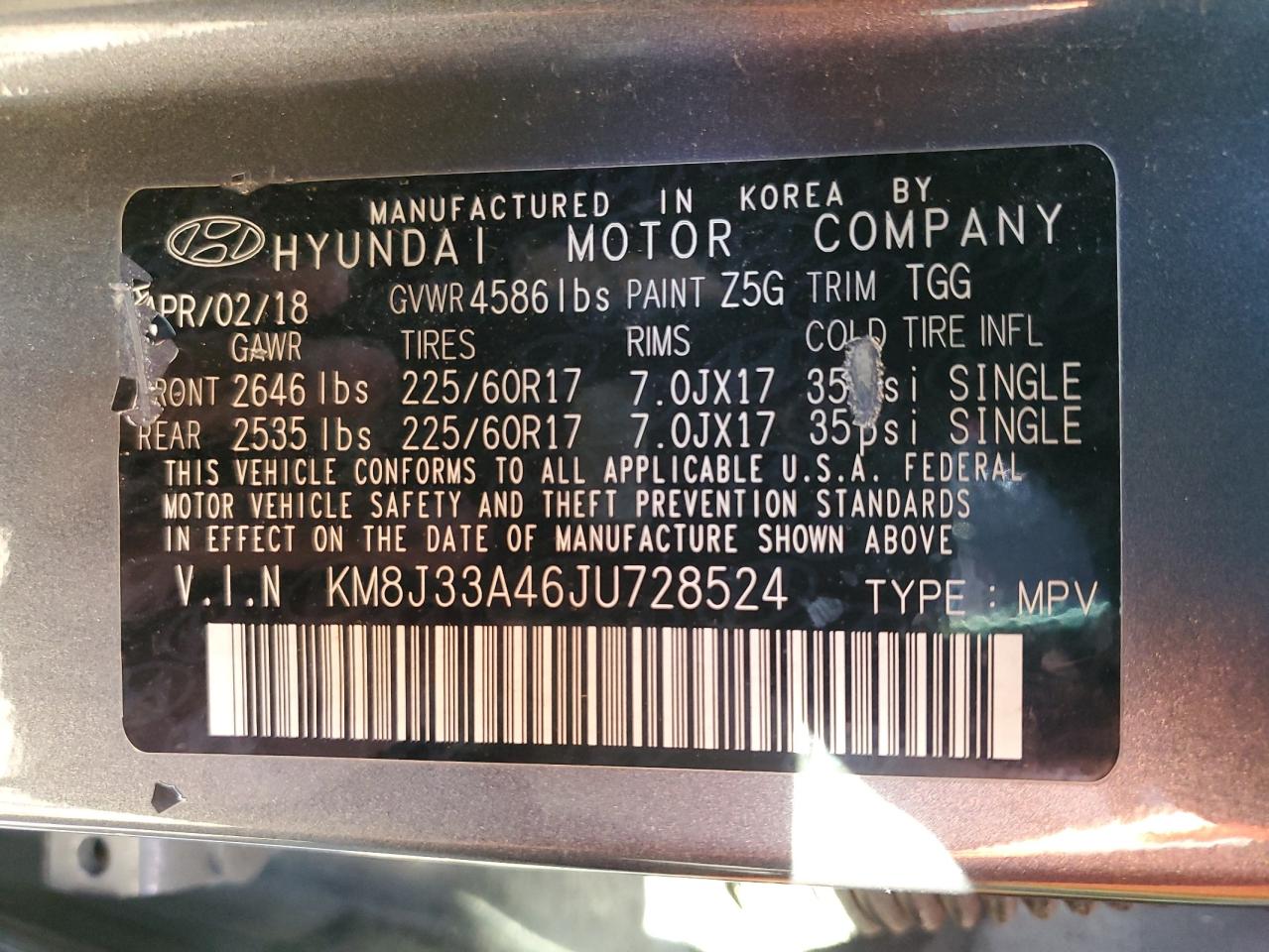 Photo 11 VIN: KM8J33A46JU728524 - HYUNDAI TUCSON 