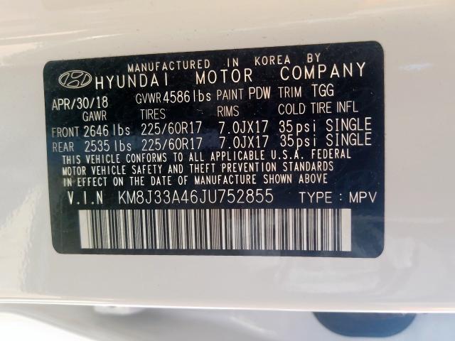 Photo 9 VIN: KM8J33A46JU752855 - HYUNDAI TUCSON SEL 