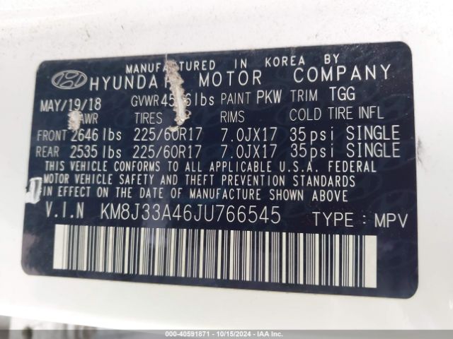 Photo 8 VIN: KM8J33A46JU766545 - HYUNDAI TUCSON 