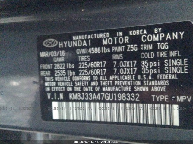 Photo 8 VIN: KM8J33A47GU198332 - HYUNDAI TUCSON 