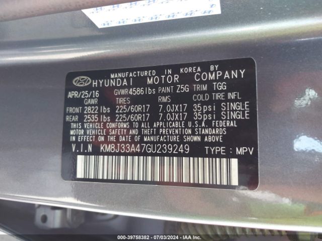 Photo 8 VIN: KM8J33A47GU239249 - HYUNDAI TUCSON 