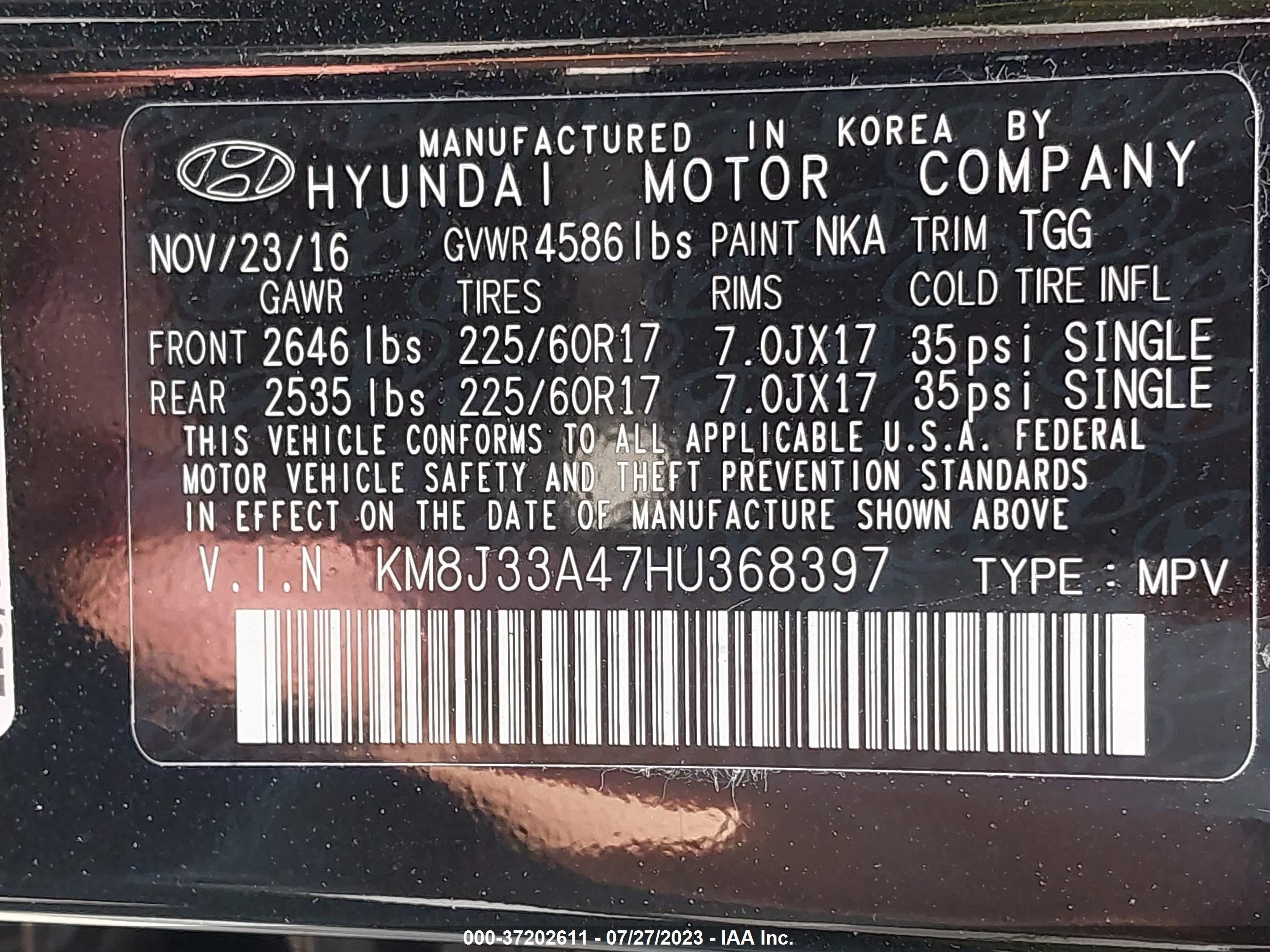 Photo 8 VIN: KM8J33A47HU368397 - HYUNDAI TUCSON 