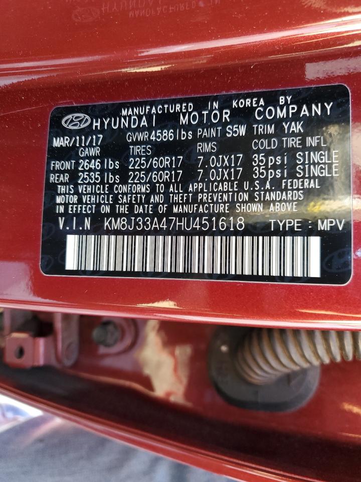 Photo 12 VIN: KM8J33A47HU451618 - HYUNDAI TUCSON 