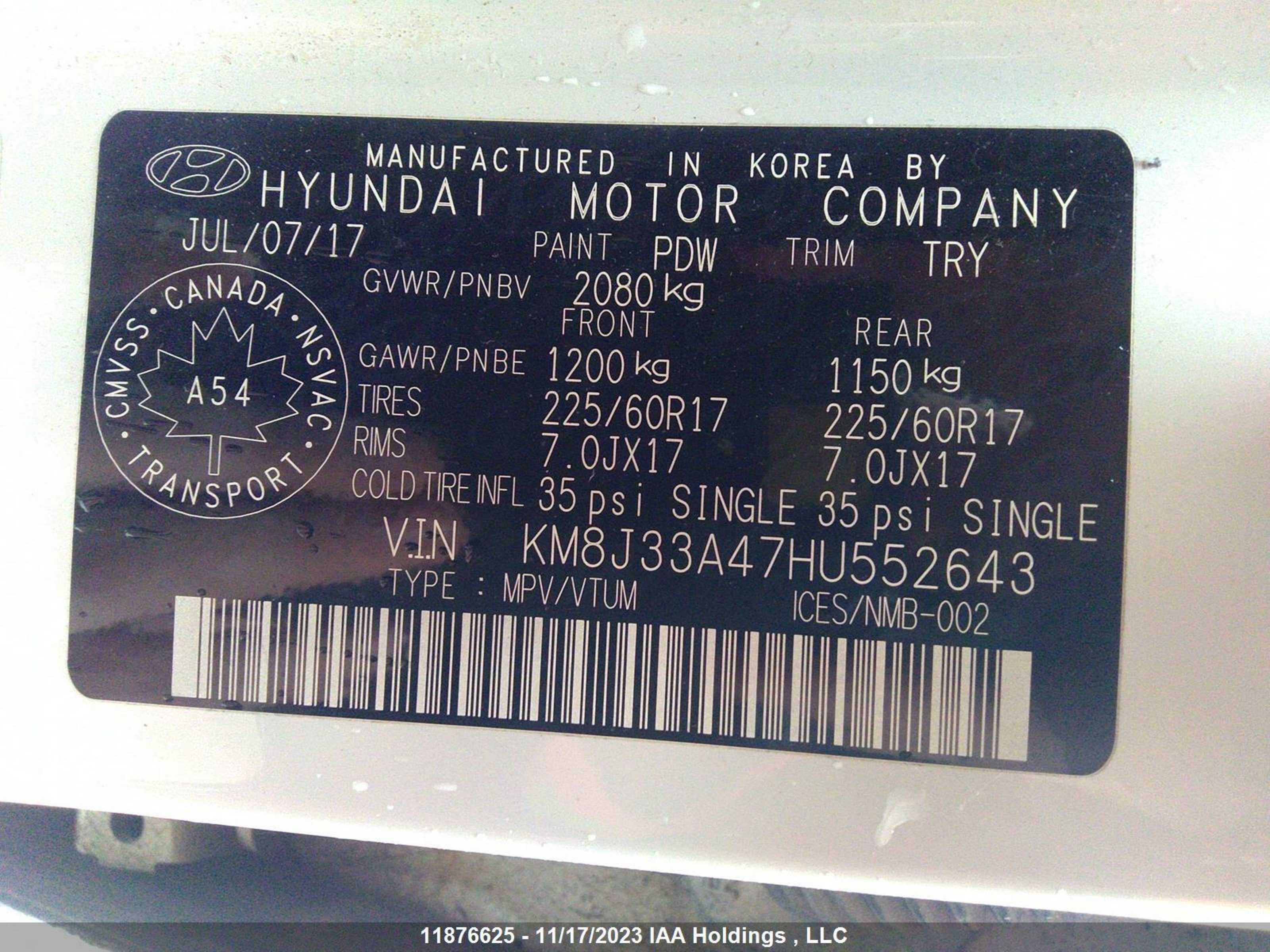 Photo 8 VIN: KM8J33A47HU552643 - HYUNDAI TUCSON 