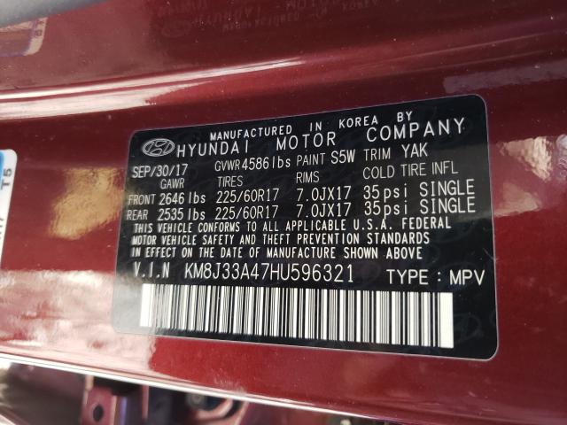 Photo 9 VIN: KM8J33A47HU596321 - HYUNDAI TUCSON LIM 