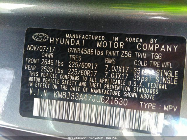 Photo 8 VIN: KM8J33A47JU621630 - HYUNDAI TUCSON 