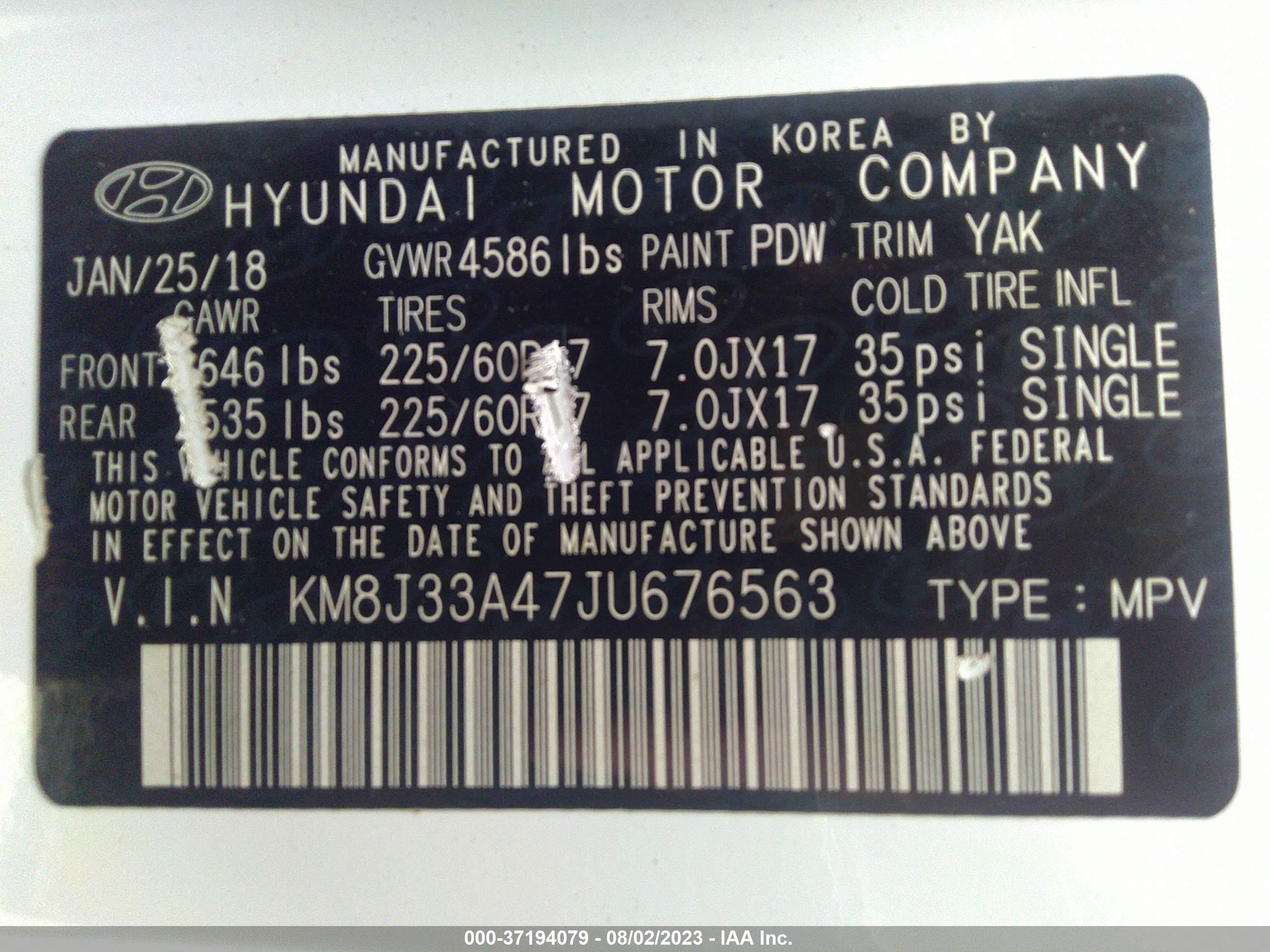 Photo 8 VIN: KM8J33A47JU676563 - HYUNDAI TUCSON 