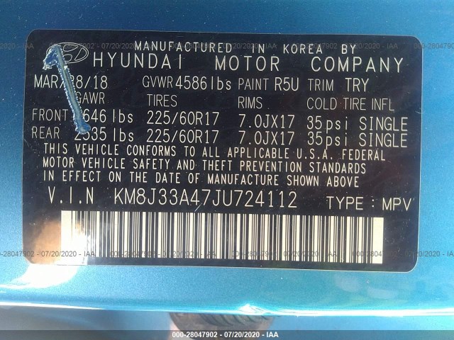 Photo 8 VIN: KM8J33A47JU724112 - HYUNDAI TUCSON 