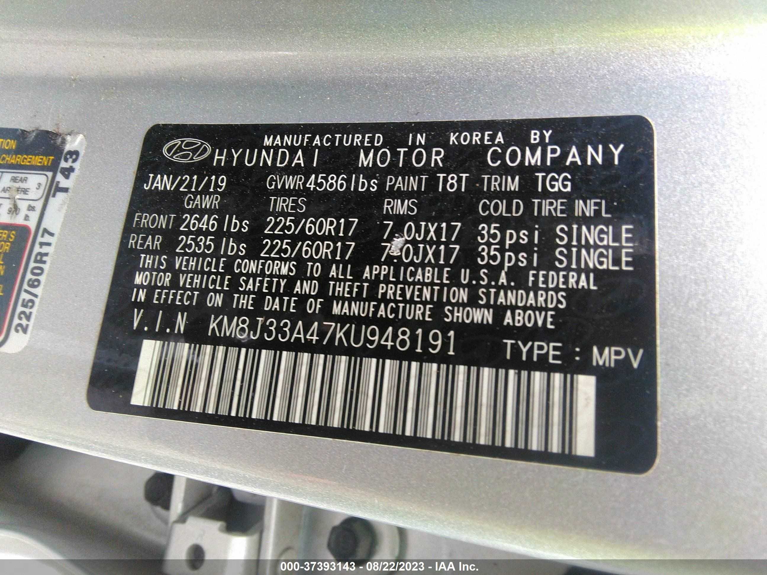 Photo 8 VIN: KM8J33A47KU948191 - HYUNDAI TUCSON 