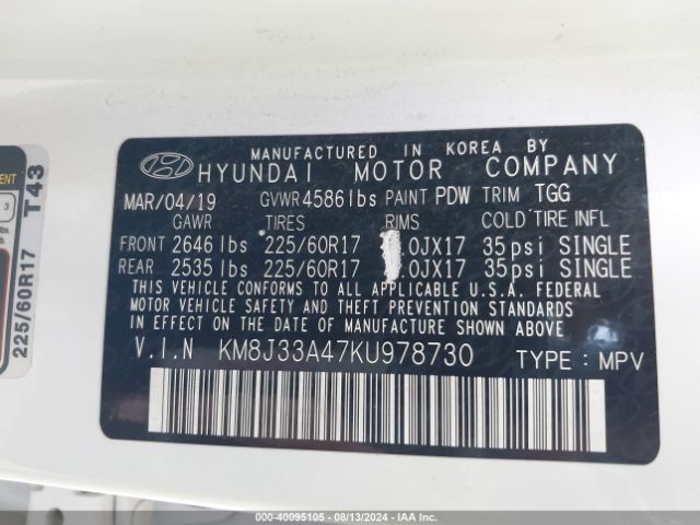 Photo 8 VIN: KM8J33A47KU978730 - HYUNDAI TUCSON 