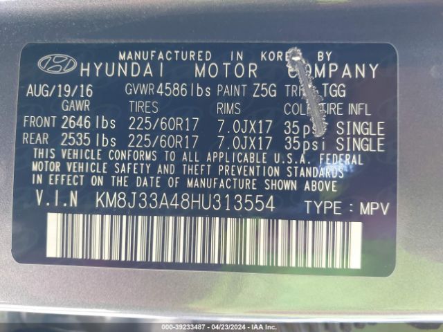 Photo 8 VIN: KM8J33A48HU313554 - HYUNDAI TUCSON 