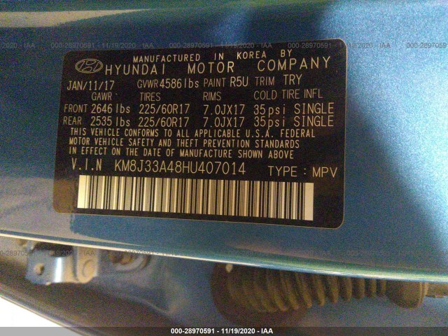 Photo 8 VIN: KM8J33A48HU407014 - HYUNDAI TUCSON 