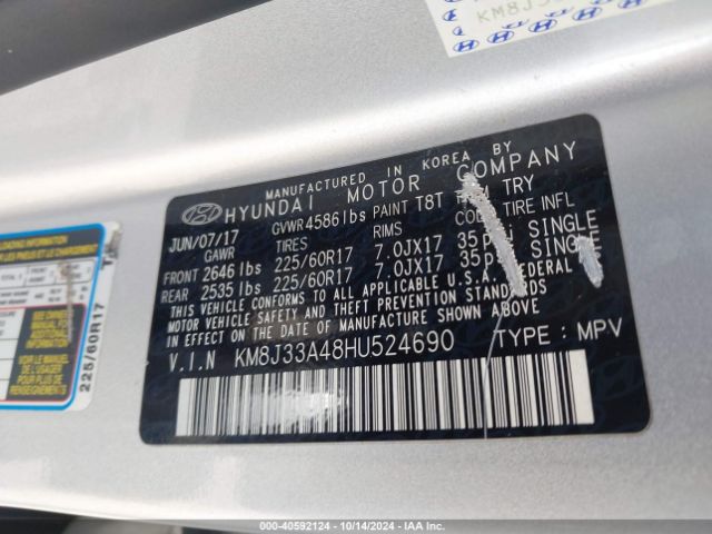 Photo 8 VIN: KM8J33A48HU524690 - HYUNDAI TUCSON 