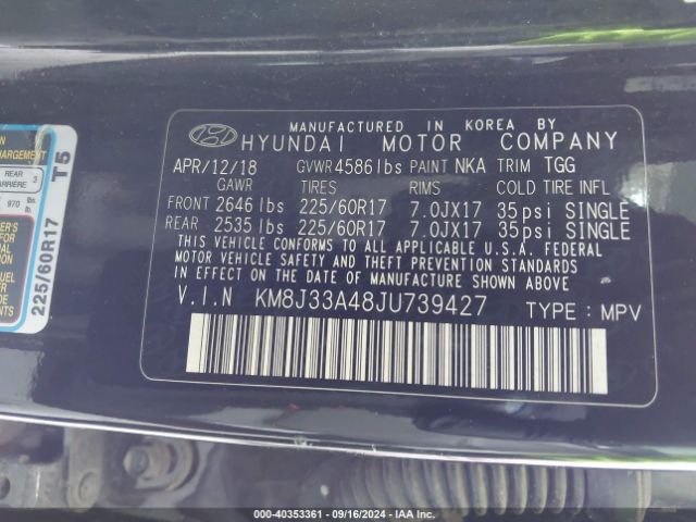 Photo 8 VIN: KM8J33A48JU739427 - HYUNDAI TUCSON 