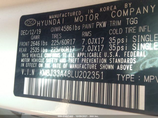 Photo 8 VIN: KM8J33A48LU202351 - HYUNDAI TUCSON 