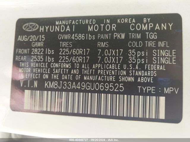 Photo 8 VIN: KM8J33A49GU069525 - HYUNDAI TUCSON 