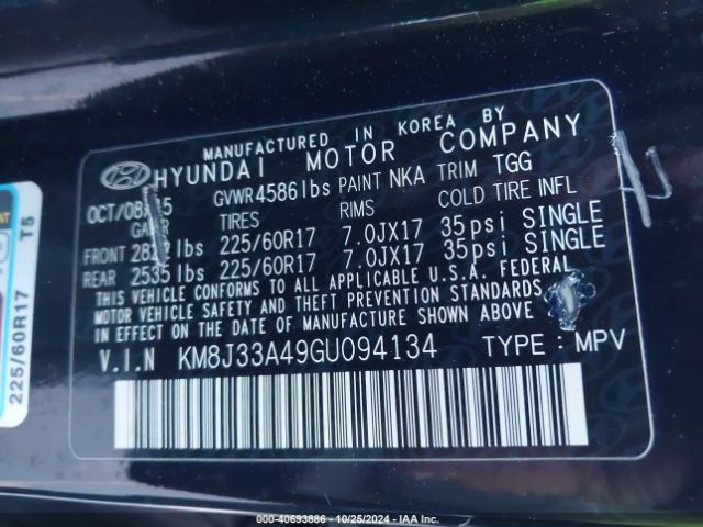 Photo 8 VIN: KM8J33A49GU094134 - HYUNDAI TUCSON 