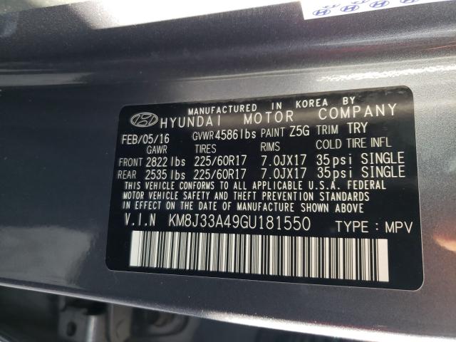 Photo 9 VIN: KM8J33A49GU181550 - HYUNDAI TUCSON LIM 