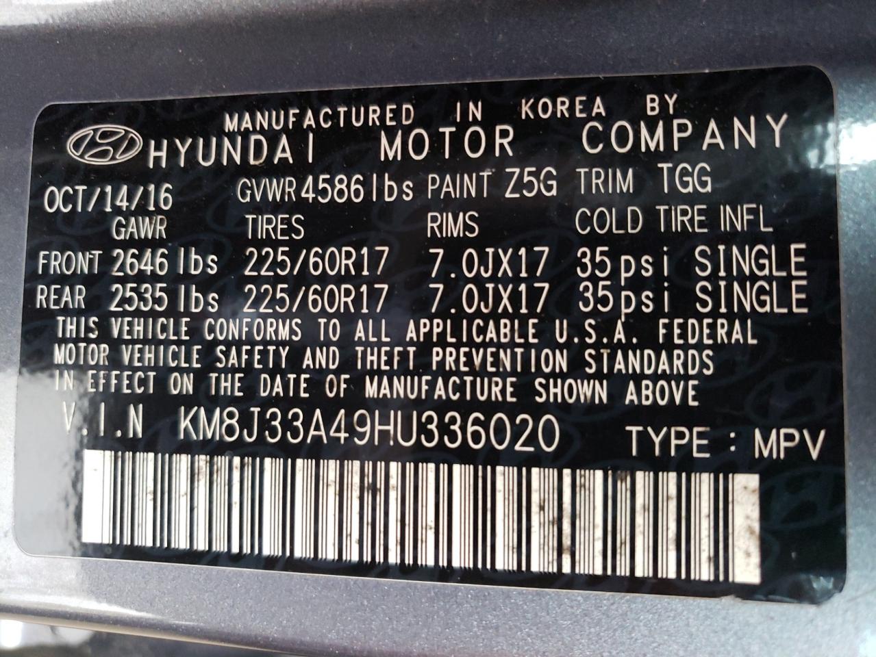 Photo 13 VIN: KM8J33A49HU336020 - HYUNDAI TUCSON 