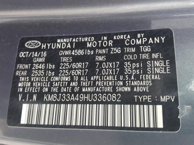 Photo 9 VIN: KM8J33A49HU336082 - HYUNDAI TUCSON LIM 