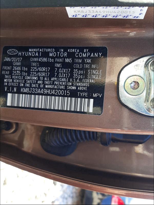 Photo 9 VIN: KM8J33A49HU420015 - HYUNDAI TUCSON LIM 