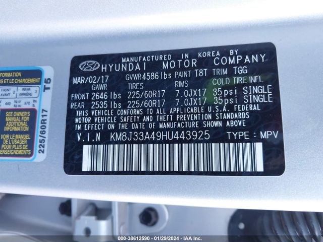 Photo 8 VIN: KM8J33A49HU443925 - HYUNDAI TUCSON 