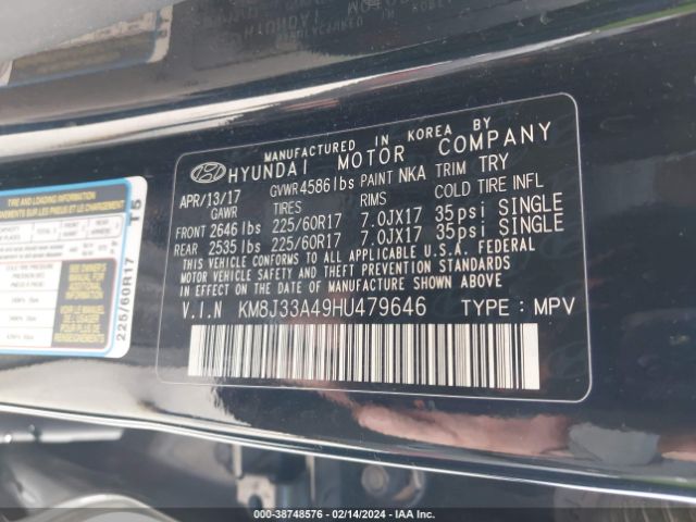 Photo 8 VIN: KM8J33A49HU479646 - HYUNDAI TUCSON 